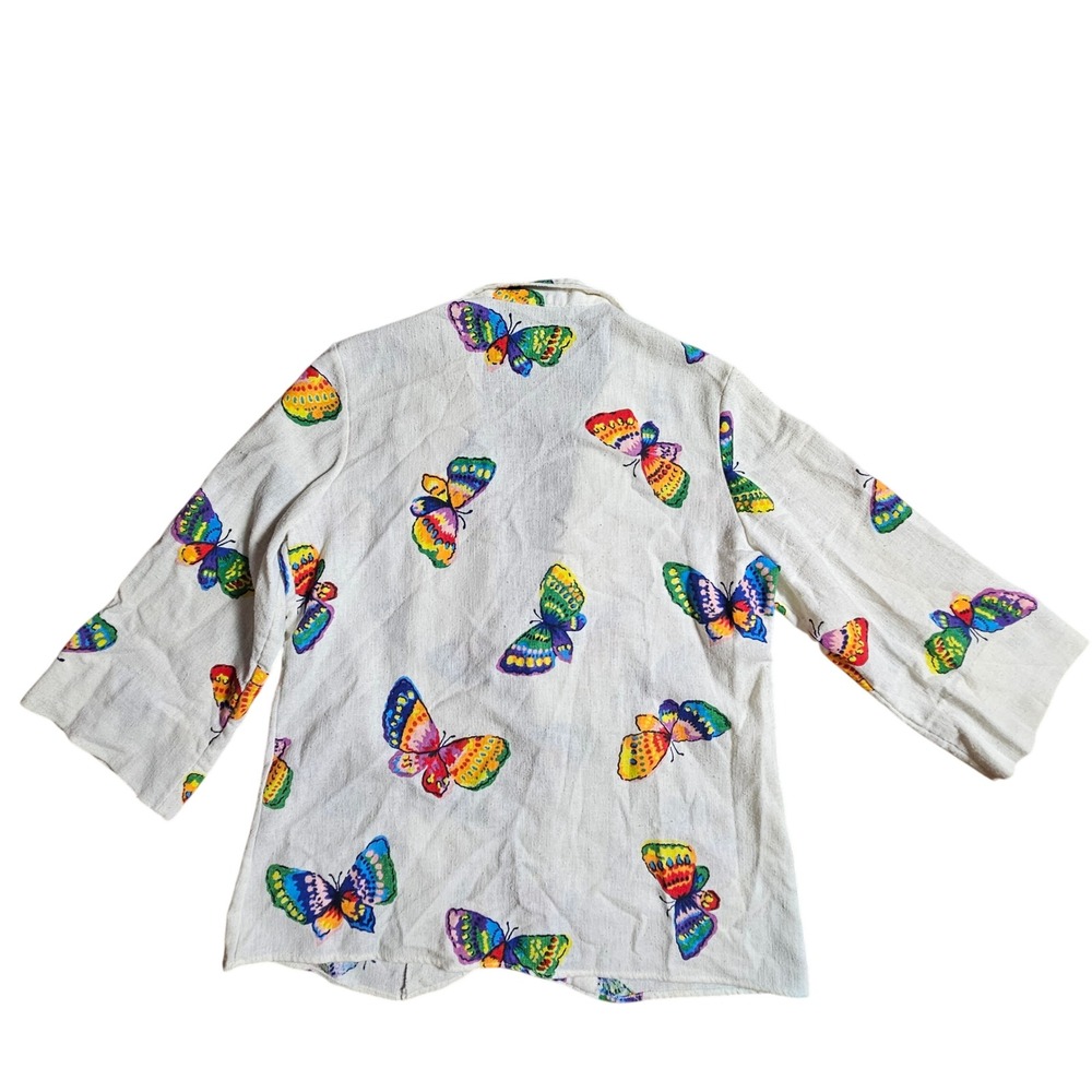 Vintage Harlow‎ Rainbow Butterfly Print Open Front Blazer Jacket L Resort Beach - Picture 2 of 6